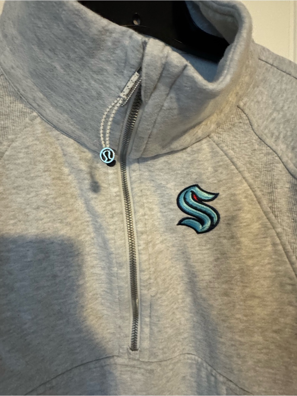 lululemon athletica Light Gray Quarter-Zip Sweatshirt with Teal Logo